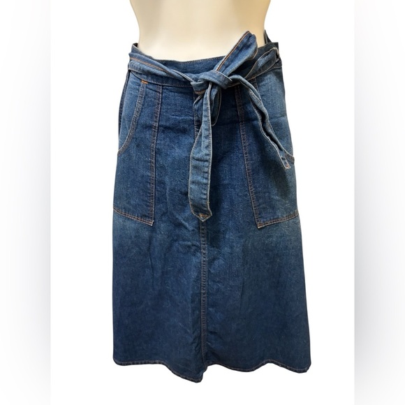 VTG Madewell Midi Denim Wrap Flare Skirt M 100% Cotton Blue Cottagecore Denim - Picture 2 of 7